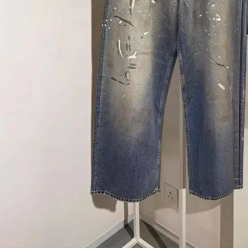 2024 Autumn Women's Graffiti Loose Jeans Wide-Leg Vintage Trendy Design Comfortable Straight Trousers