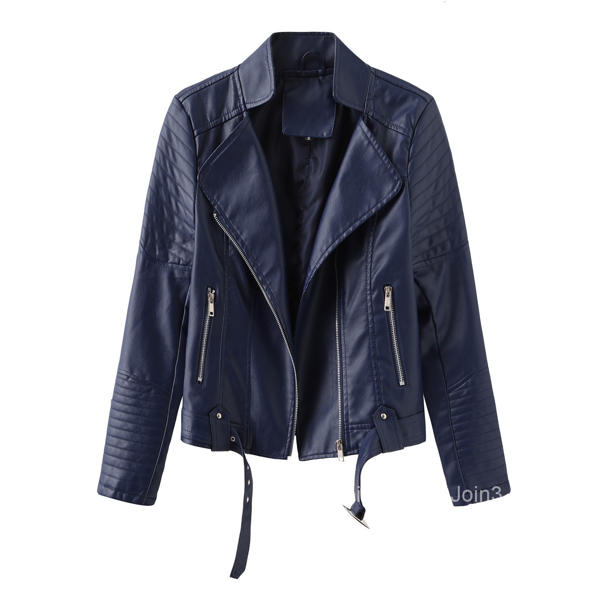 Fashion Street Trendy Leather Jacket with Belt Long Sleeved Spring and Autumn Thin Womens Jacket V-neck Pu Jacket
