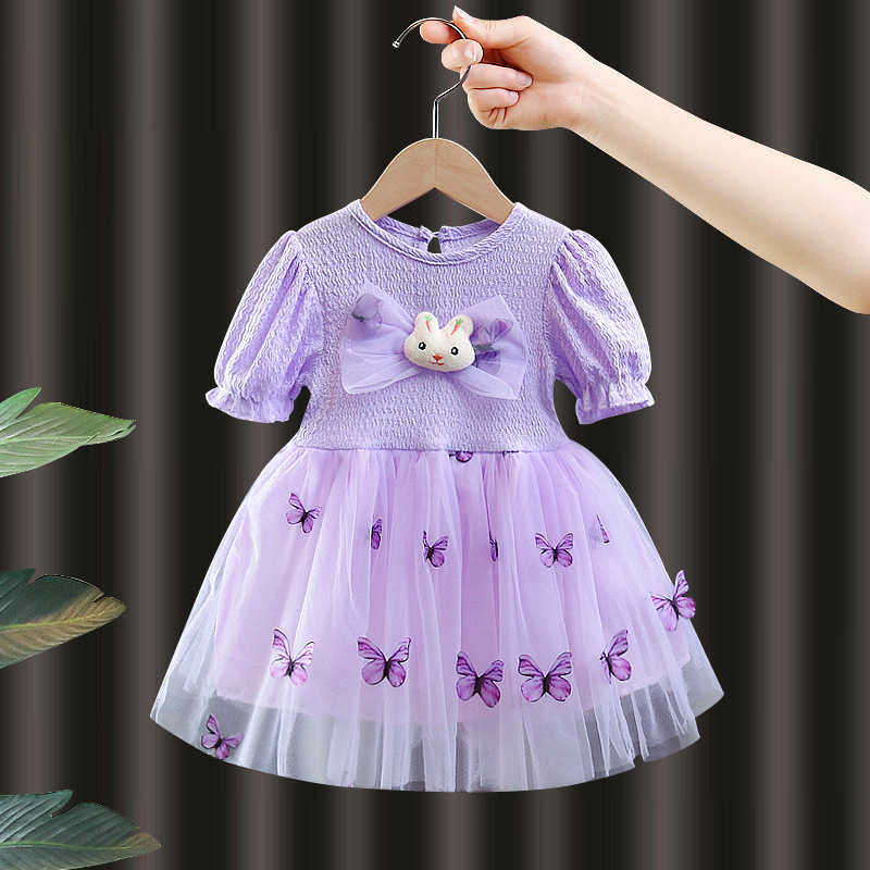 Girl's Dresses Girls' summer dress 2024 Korean version summer new style children's dress bow baby mesh princess dress batch