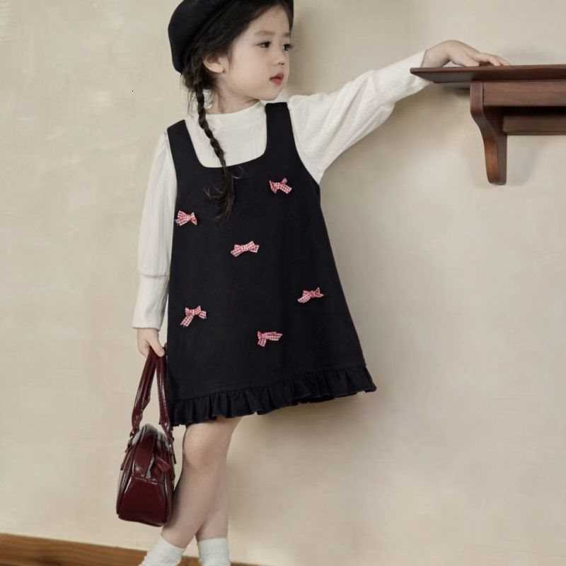 Girl's Dresses Girls' dress 2025 autumn Korean version children's fashion temperament girls' bow vest skirt sweet princess skirt