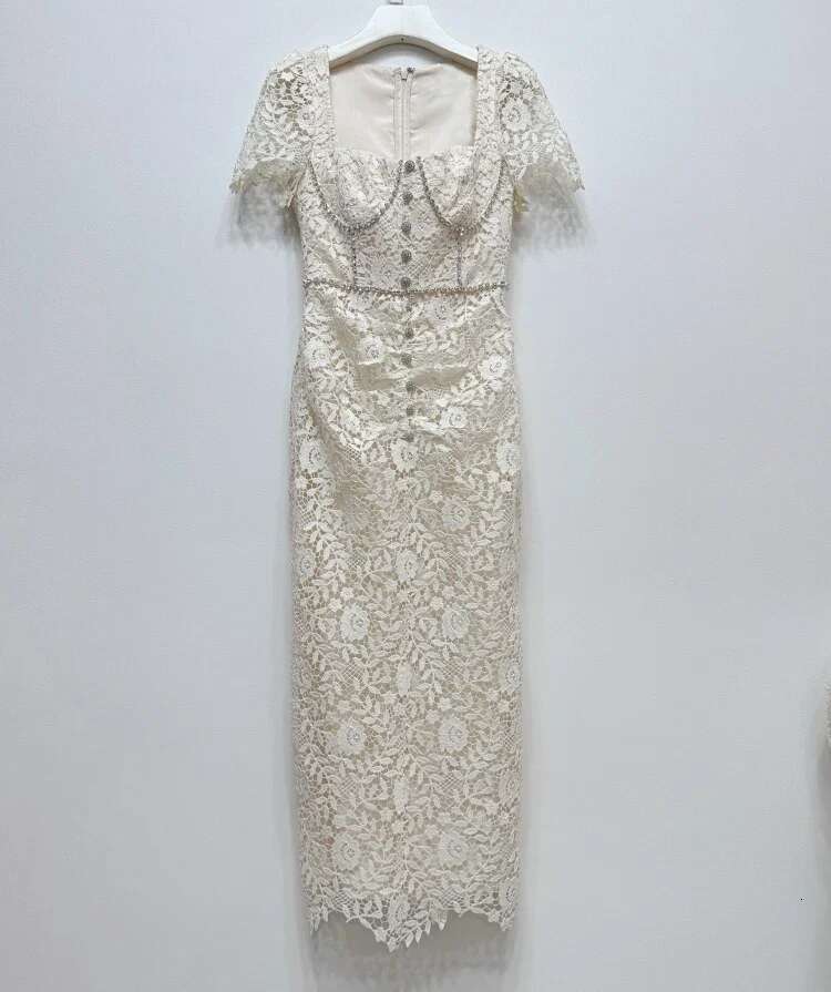 Women's White Sexy One-Word Collar Slim Lace Hollow Waist Lady Elegant Birthday Party Maxi Dress Female