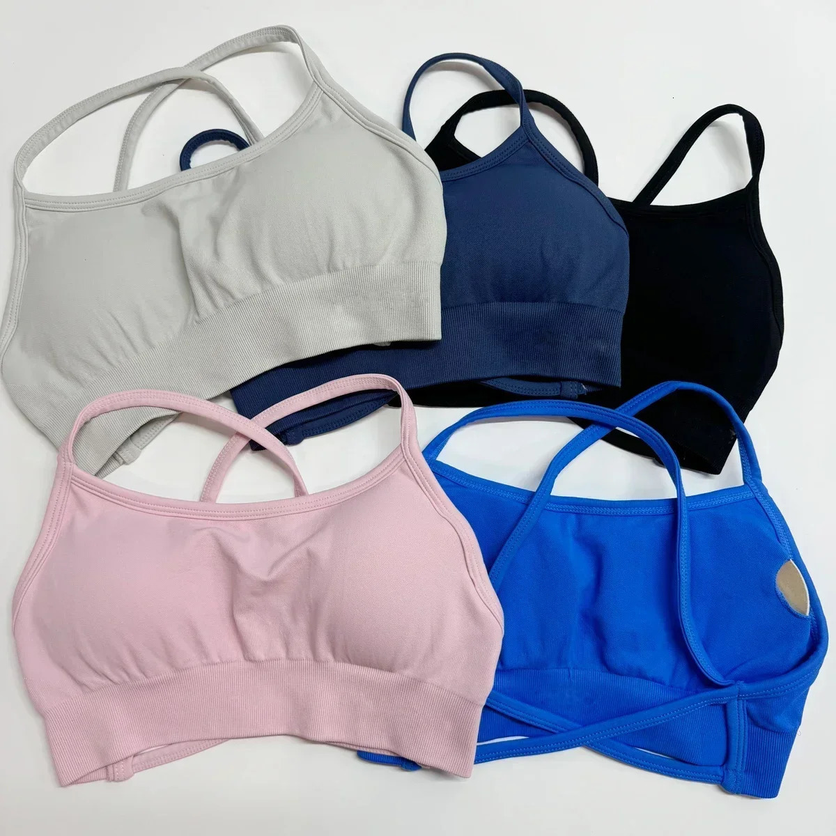 Dynamic backless sports bra womens seamless yoga top mid support pad gym crop elastic fitness 250314