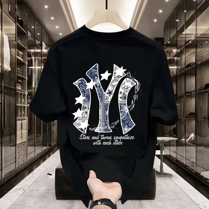Designer T-shirt 230g Thick Cotton Summer Short Sleeved Men's Printed Trendy Top Pure Cotton Brand Men's Outdoor Casual Breathable Loose