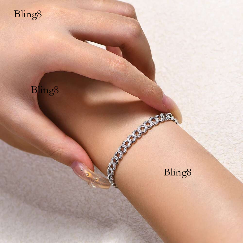 ATTAGEMS S Sier Moissanite Cuba Chain for Man Women Gold Plated Full D VVS1 Color Tennis Bracelets Top Quality Jewelry