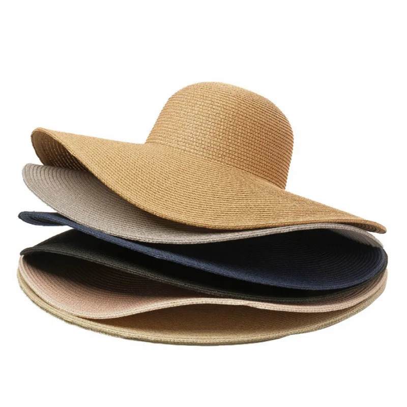Summer Simple Floppy Sun Hat Womens Wide Brown Beach Hat Girls Seaside Travel Folding Straw Hat Sunscreen UV Protective Womens Hat 250314