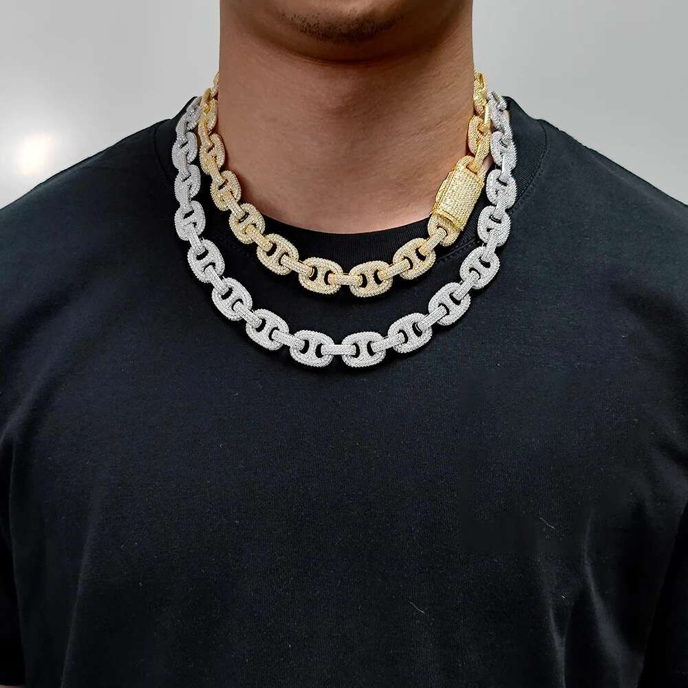 16mm Full Pave Shiny Zircon Miami Iced Out Pig Nose Chunky Cuban k Choker Hip Hop Fashion Necklace Drop Shipping