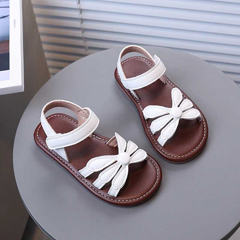 Preschool girl sandals hollow solid color flower Pu leather childrens slider open toe light sweet hook loop summer childrens shoesT250315