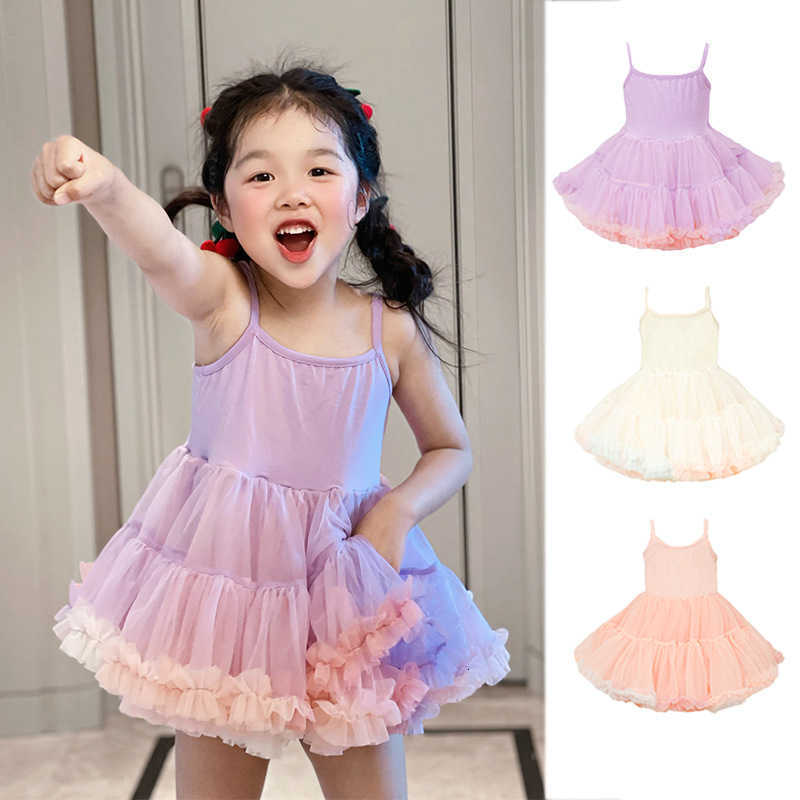 Girl's Dresses New summer tutu dress for girls, sweet princess puffy dress, cute rainbow colored dress with suspenders