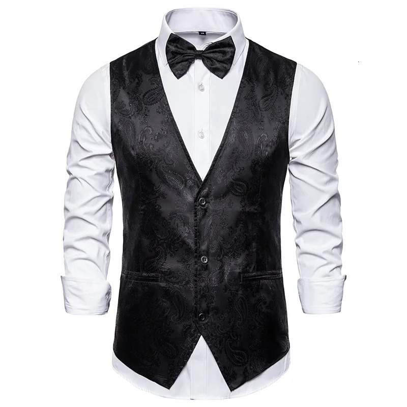 Men Jacquard Suit Vests Thin Tops Fashion Male Dance Party Dress Waistcoat 250310