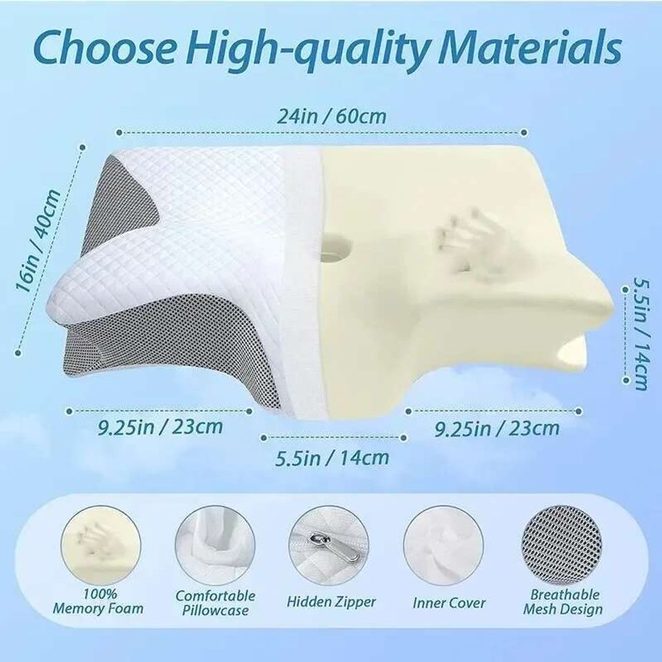 1PC Memory Foam Sleeping Pillows Fast Rebound Cervical Pillow 2in1 Ergonomic Contour Orthopedic Pillow for Neck Pain Neck Pillow