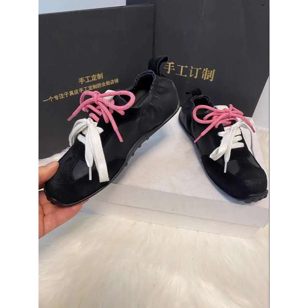 Vintage Genuine Leather Pumps New Designer Lace Up Spring Casual Low Cut Round Toe Breathable Soft Sole Walking Shoes