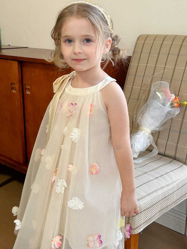 Girl's Dresses 2025 Summer New Girl's Little Fairy Dress Super Fairy Drifting Yarn Three Dimensional Flower Yarn Skirt Sleeveless Lace up Sk