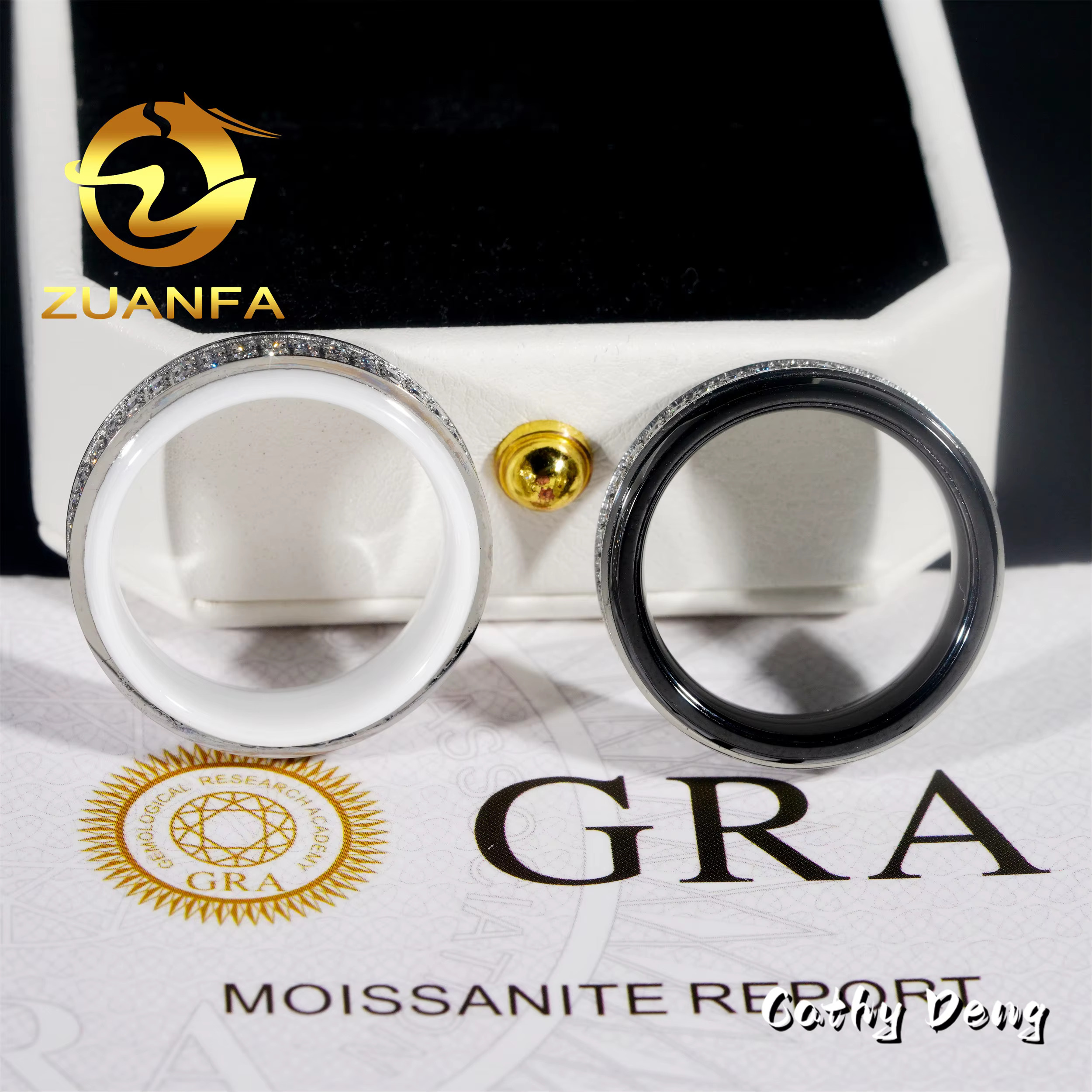Classic Black Ceramic Men Diamond Ring Iced Out VVS Moissanite Diamond Stainless Steel Men Wedding Band Hip Hop Ring