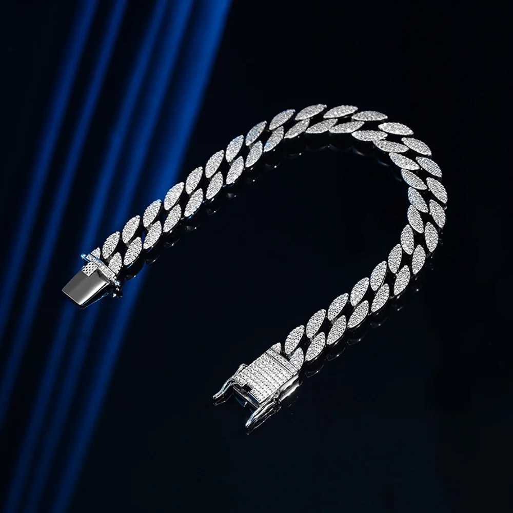 Serenity 10mm wide mens Cuban bracelet S925 pure silver zircon bracelet plated with 18K hip-hop bracelet anniversary commemorationXJ250315