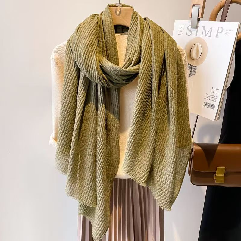 T291 pleated cotton and linen scarf for women solid color all-match high-end 2025 spring and autumn new warm shawl