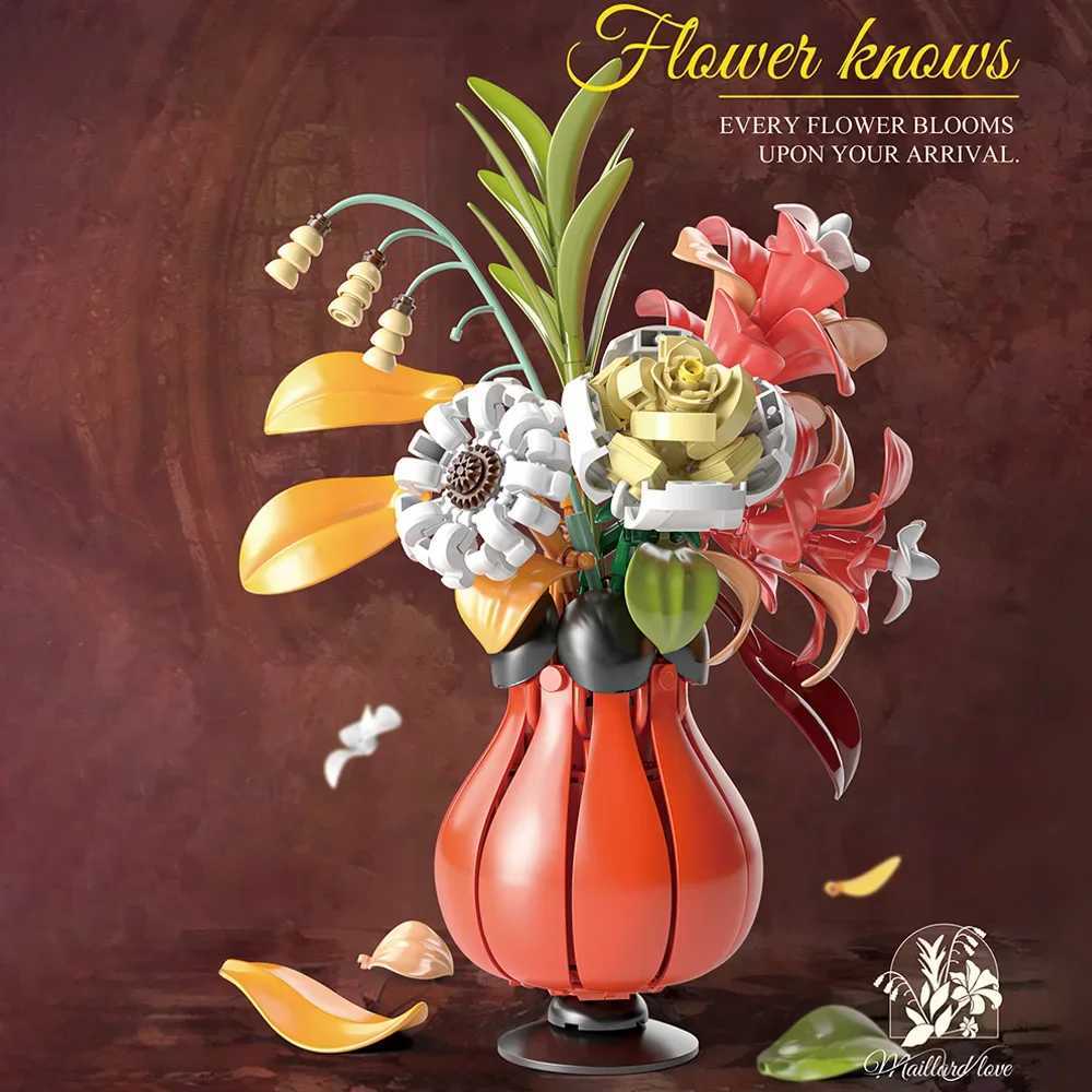 Flower bouquet building toys flower and plant series building sets suitable for children and girls warm away from him to decorate gifts for mothers Y2