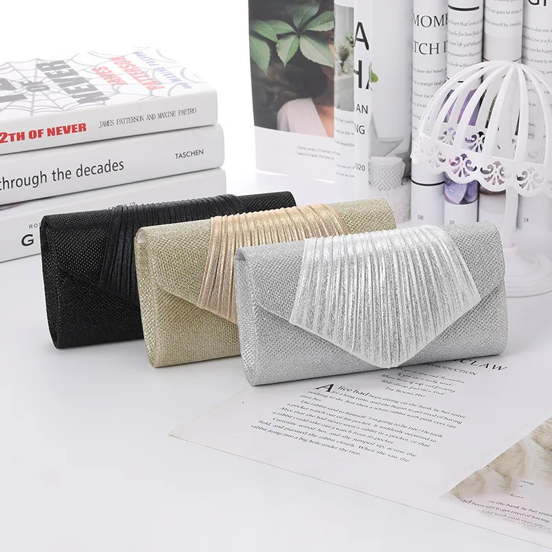 Womens Square Pleated Envelope Evening Clutch Purse Fashion Wedding Party Dinner Handbag Bag 250311