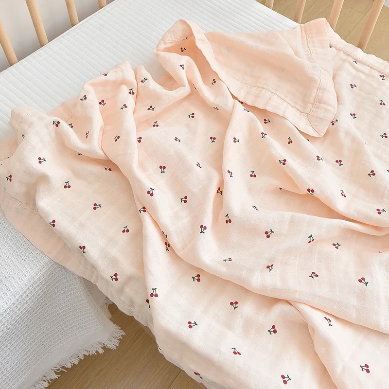 Cherry Lemon Blueberry Muslin Baby Swaddle Blanket for Boys Girls born Cotton Gauze Swaddling Wrap Receiving Blanket Unisex 250314