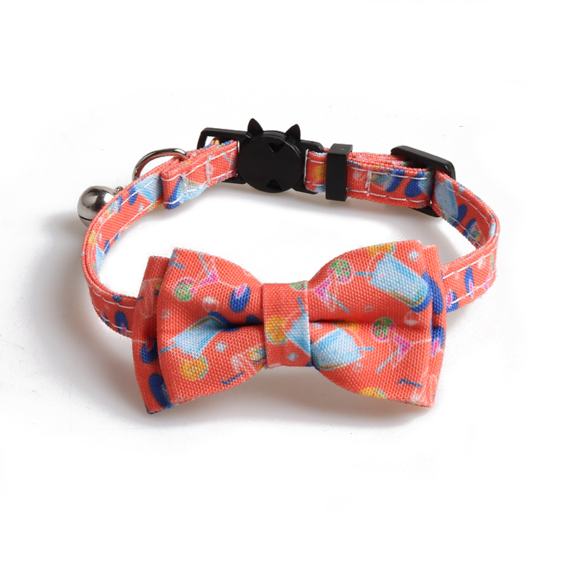 Summer Style Series Cat Collar with Bell Breakaway Bowtie for Male Female Cats, Soft Interesting Prints Pattern Spring Summer Safety Cat Collar for Bo