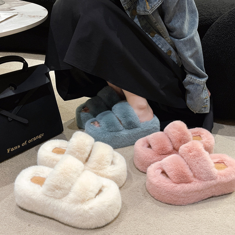 Double-pole slippers Plush slippers free Shipping Platform slippers Open-toed cotton slippers Sandals for women at home Wear open-toed slippers Hot su