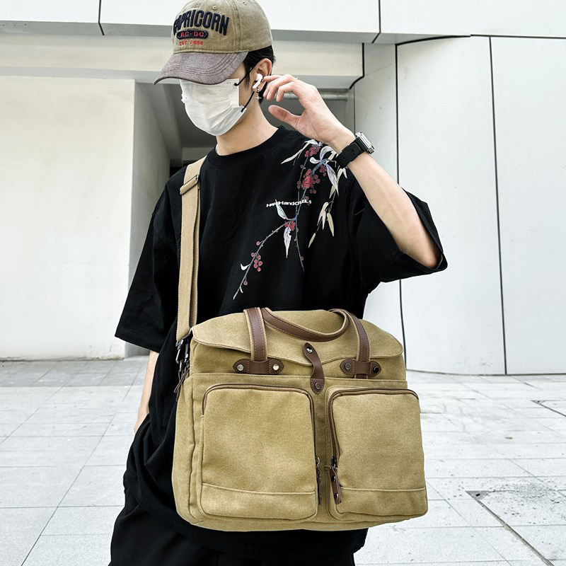 designer bag Large capacity canvas men's crossbody outdoor travel, multiple compartments, mailman bag, college trend, single shoulder handbag