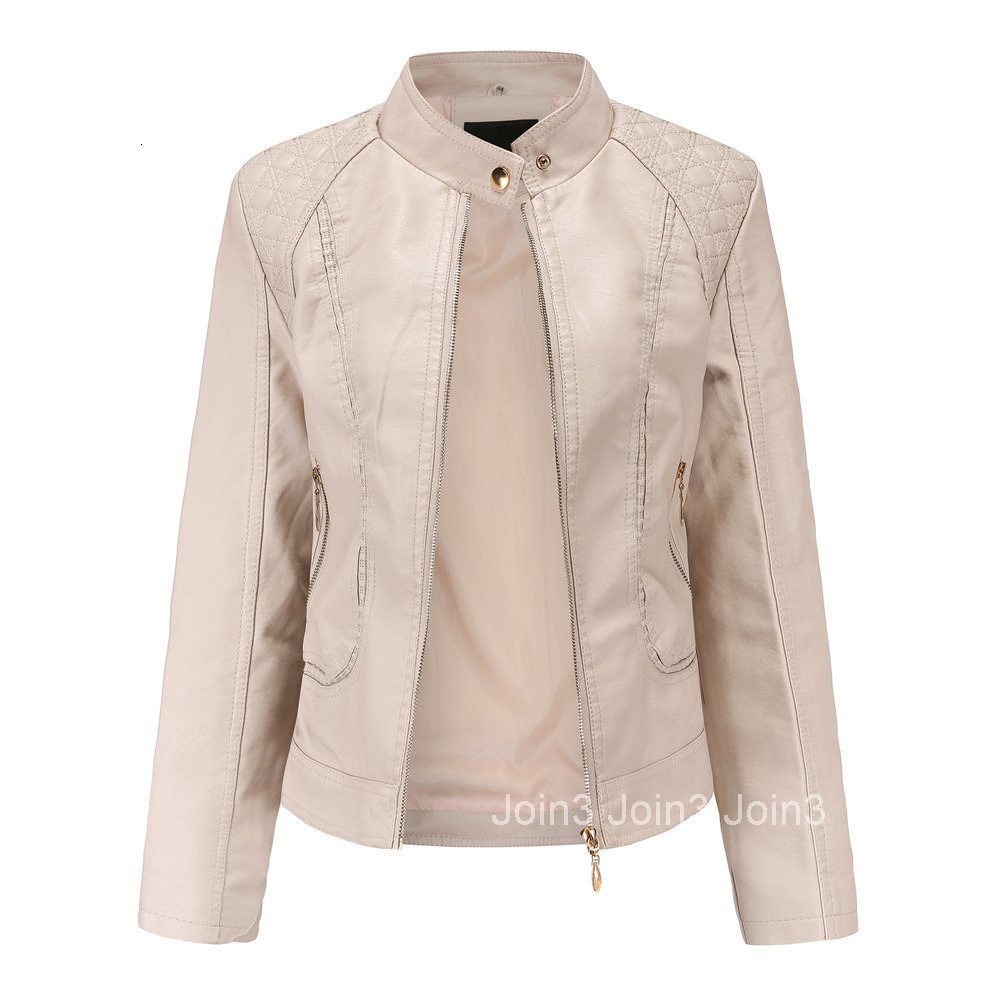 Fashion New Spring and Autumn Womens Leather Jacket Womens Temperament Large Stand Collar Pu Leather Womens Leather Jacket Womens Leather Coat