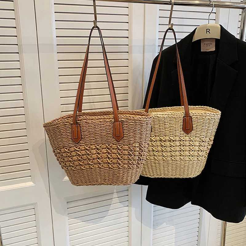 Knitted Womens Bohemian Shoulder Bag 2023 Spring/Summer Beach Str Handbag Casual Womens Travel Shopping Bag Y250315