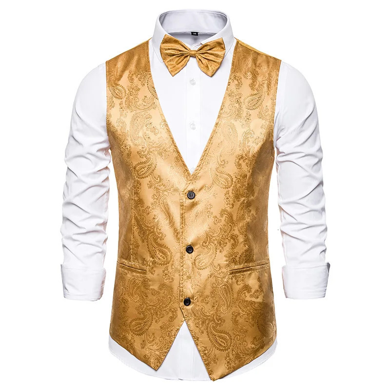 Men Jacquard Suit Vests Thin Tops Fashion Male Dance Party Dress Waistcoat 250310