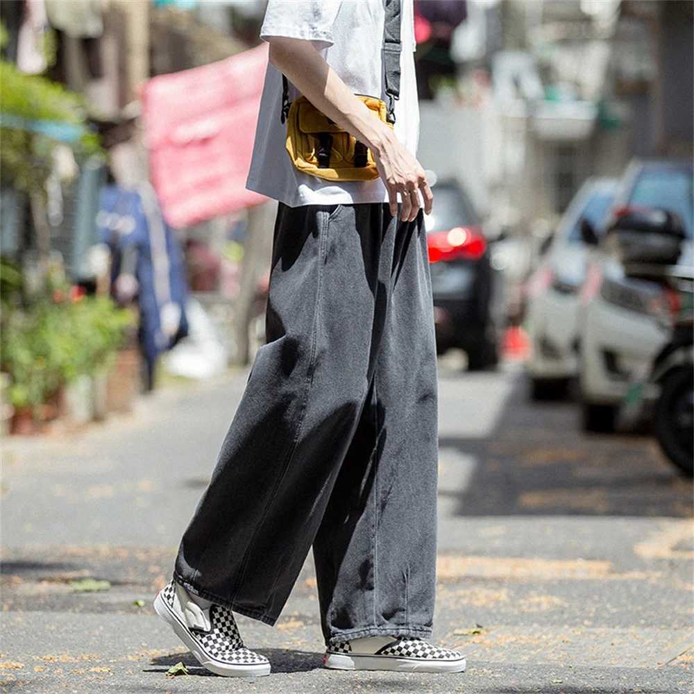 Mens jeans wide leg denim cargo jeans loose straight pocket mens jeans hip-hop streetwear skateboard neutral denim TrouserT250319