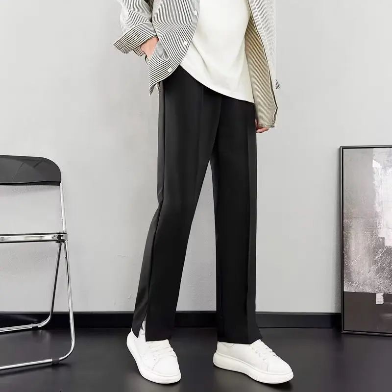 Black suit pants mens ultrathin fashionable society dress Korean solid color straight office 250313