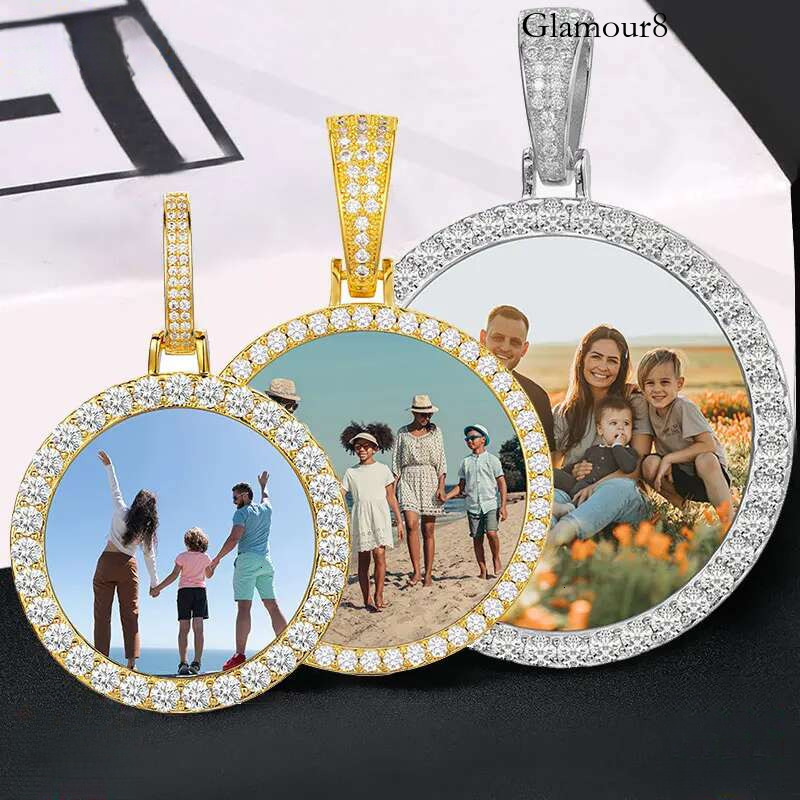 Fine Round Memory Medallions Moissanite Custom Photo Pendant Necklace For Men Hip Hop Jewelry Sterg Sier