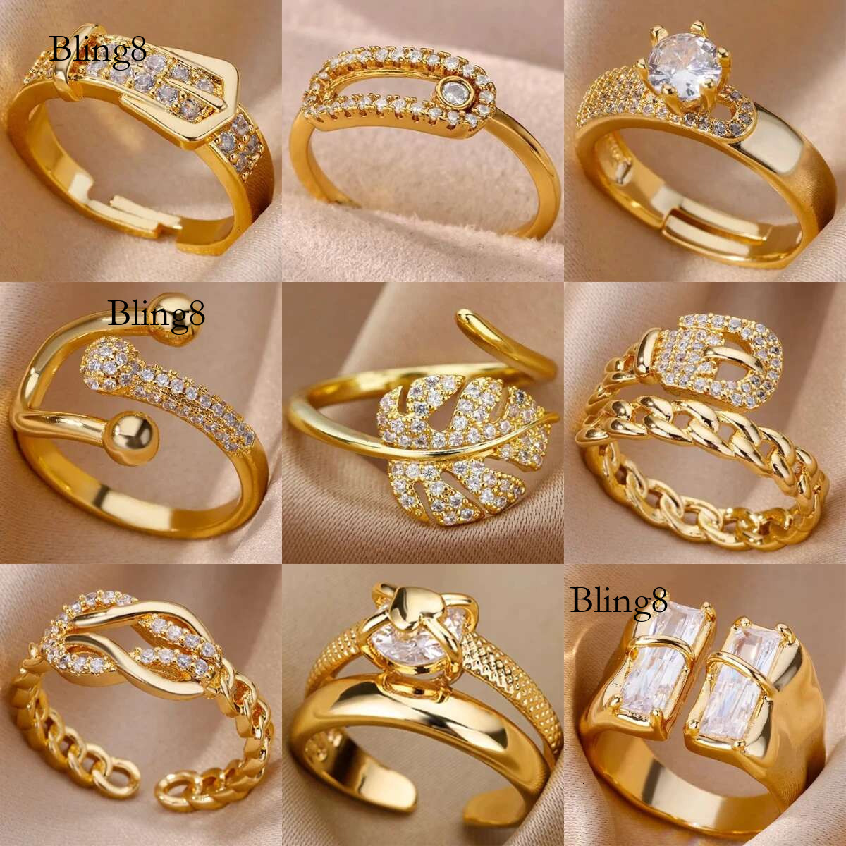 Gold Plated Stainless Steel Crystal Rings For Women Chain Geometry Zircon Finger Ring Jewelry Gift anillos mujer 2025 New Trendy