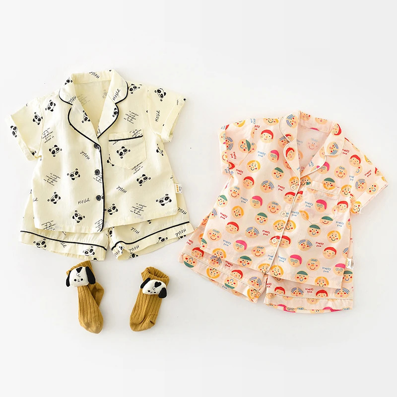 0-3Y Baby Short Sleeve Pajamas Sets Unisex Infant Cartoon Print Sleep Wear 2Pcs Suit Boy Toddler Outfits Girl Baby Home Clothing 250314