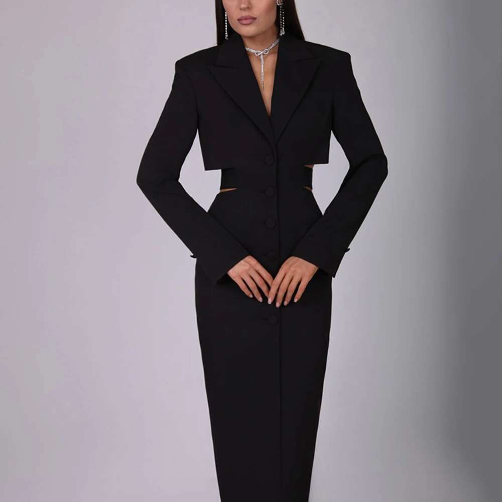 VGH Street Hollow Out Tunic Dresses For Women Notched Collar Long Sleeve High Waist Spliced Button Temperament Dress Female