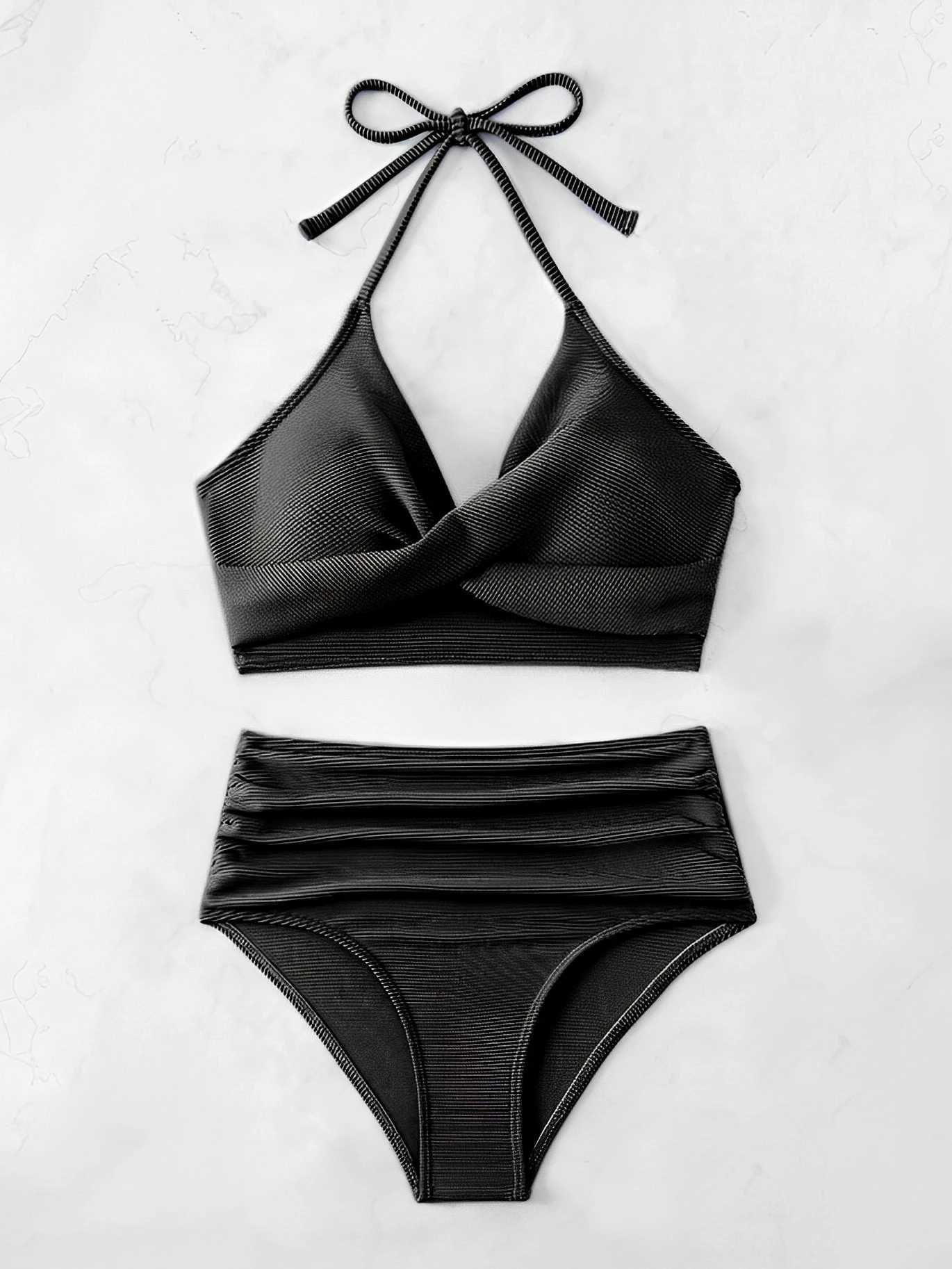 Sexy High Waist Bikini 2025 Women Halter Swimwear For Swimsuit Solid Bathers Swimming Bathing Swim Suit Summer BeachwearXJ250315