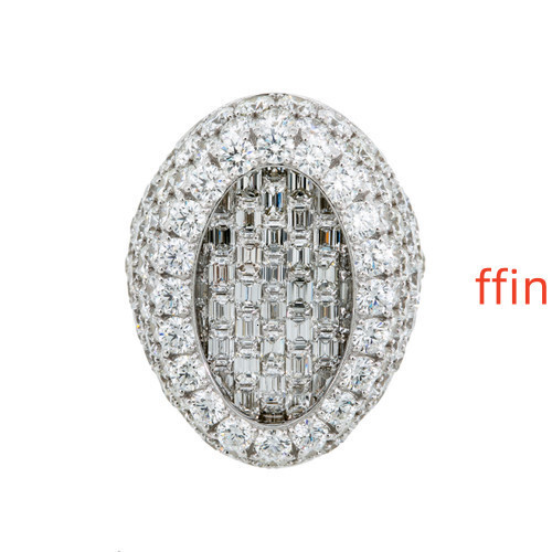 Mens Hip Hop Style Moissanite Diamond Wedding Ring in 925 Silver Oval Shape