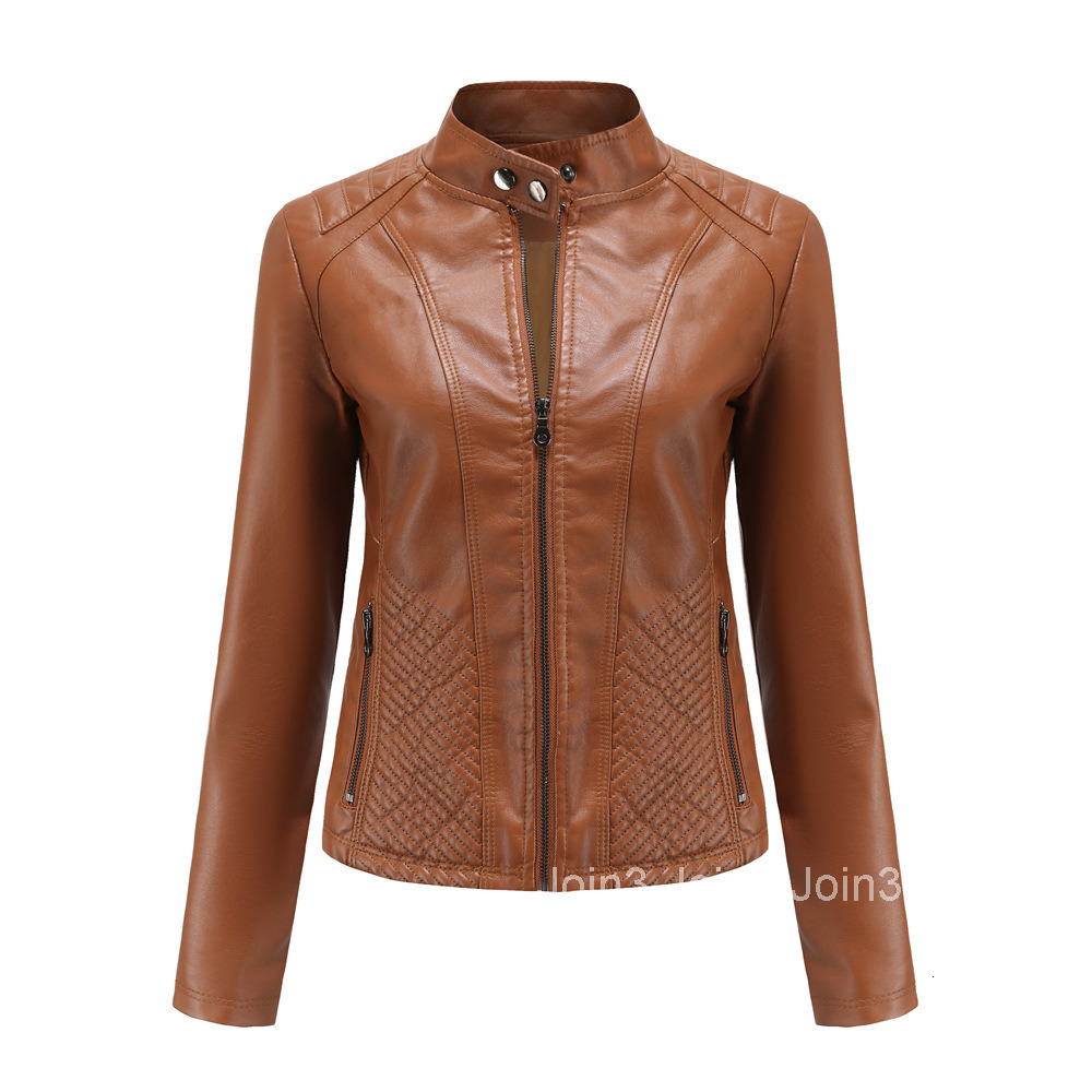 Fashion Autumn and Winter New Leisure Leather Clothes Womens Simple Trend Thin Coat Long Sleeve Motorcycle Jacket Womens Wear