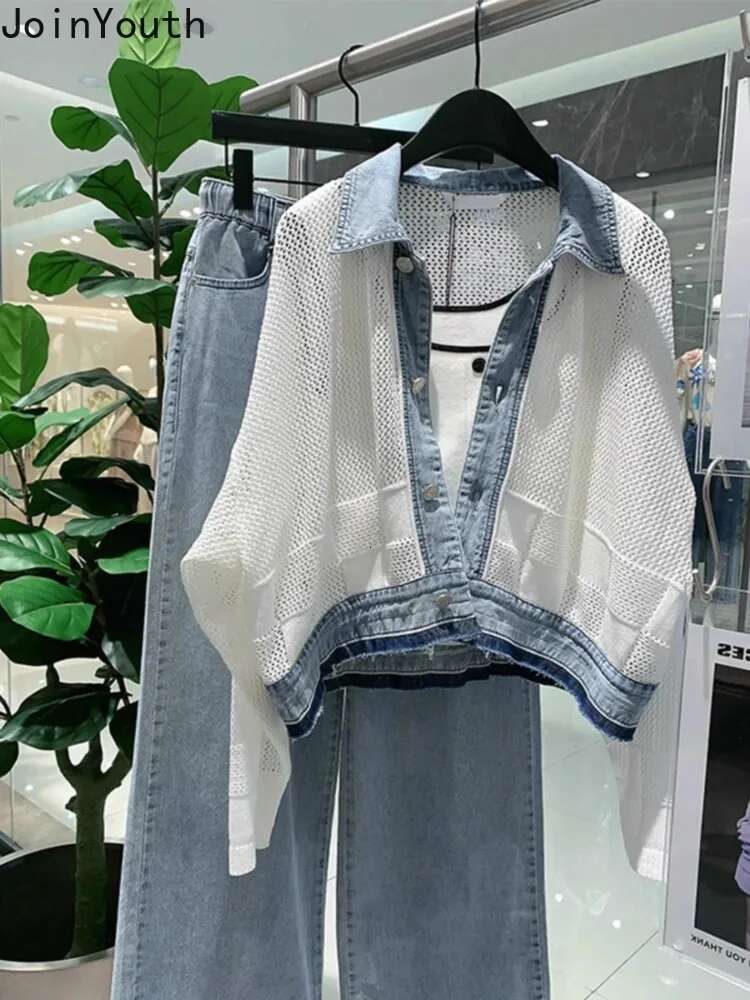 2025 Women Clothing Streetwear Fashion Coats Patchwork Denim Hollow Out Y2k Tops Korean Outwear Casual Loose Jackets Ropa Mujer