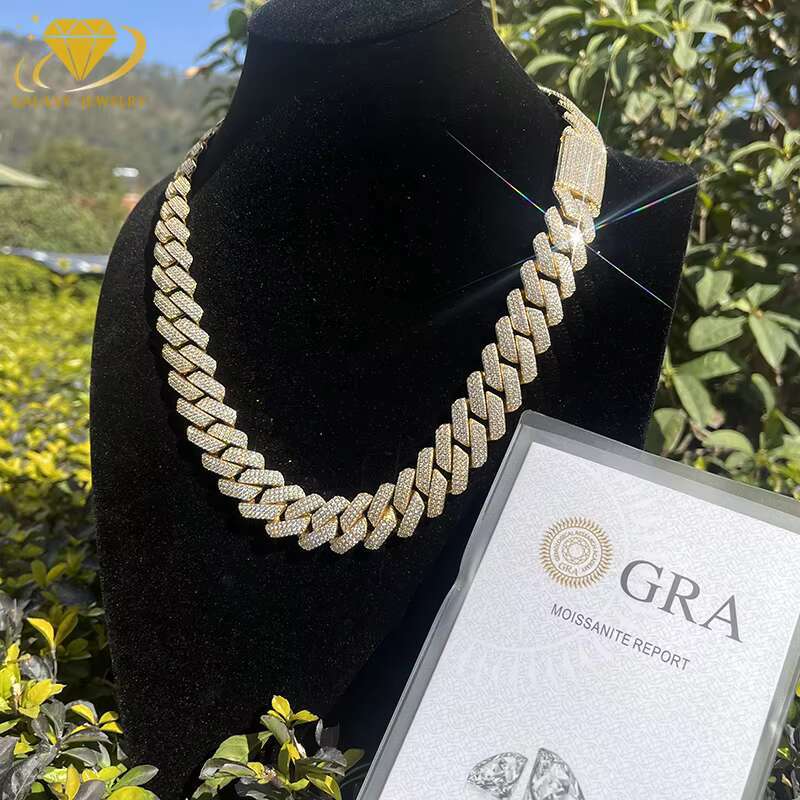 Hip Hop Jewelry Large Size 18mm Necklace VVS Moissanite With Certificate White Gold Plated Cuban k Chain for Rapper