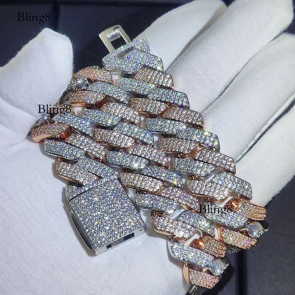 20mm 3 Rows Necklace Gold Sier Two Color Iced Out CZ Thick Cuban k Chain Miami Hip Hop Jewelry