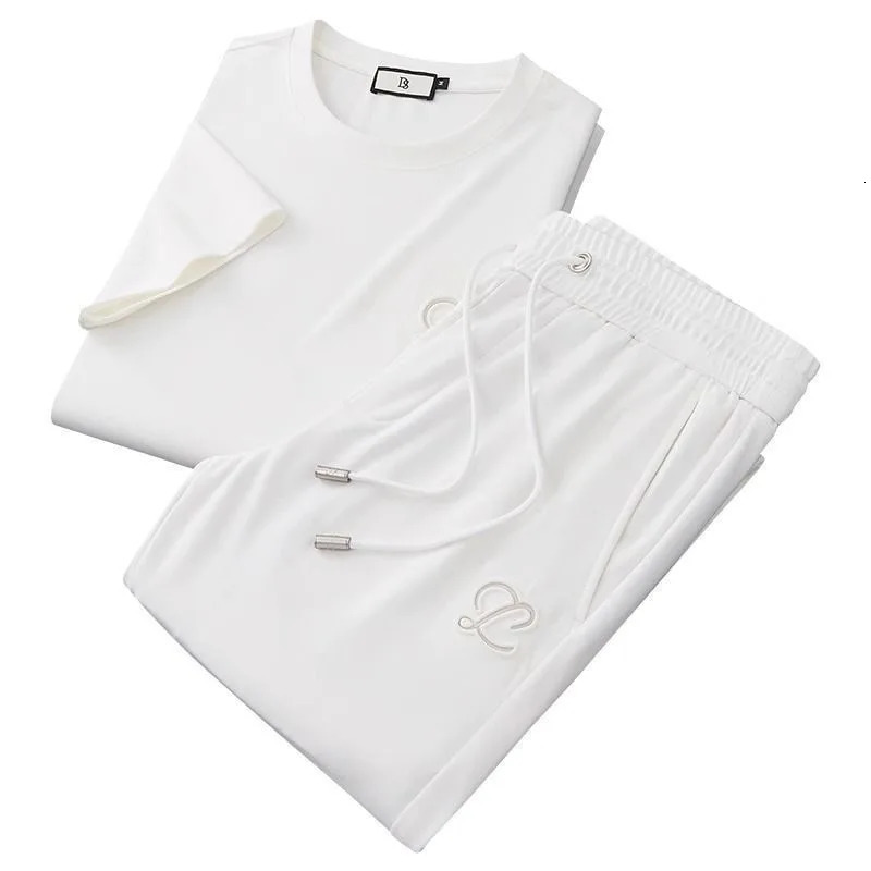 Summer Fashion High-end Short-Sleeved T-shirt Sports Suit Mens Casual Comfort Breathable Large Size Two-Piece Set 4XL 250314