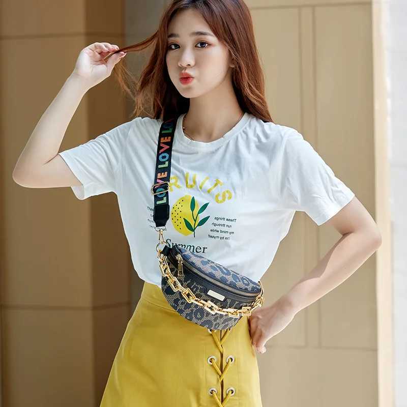 Simple chest bag leopard hoop print crossbody belt bag metal chain shoulder bag women handbags ladies hand bags crossbody bag Y250315