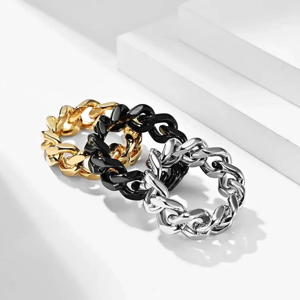 8mm Gold/Black/Sier Color Stainless Steel k Chain Ring for Women and Men Never Fade Size 5-13 Wholesale