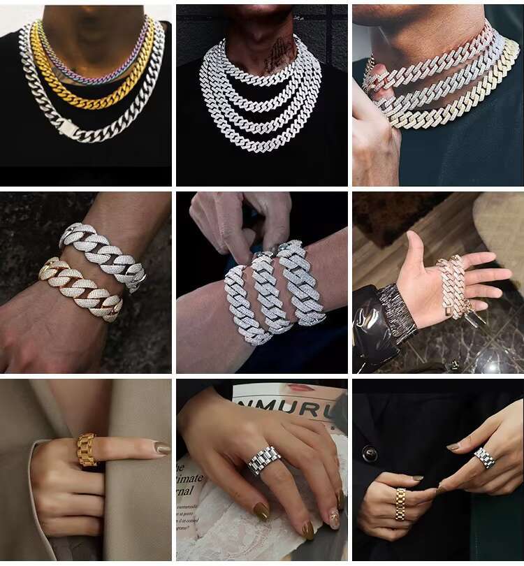 Hip hop jewelry necklace D-color vvs men's gold-plated Cuban pyroxene chain