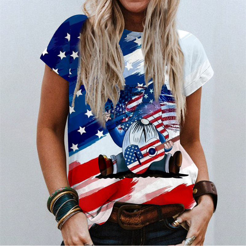 Summer New Women's US Independence Day 3D Digital Printed Round Neck Short Sleeve T-Shirt For Women