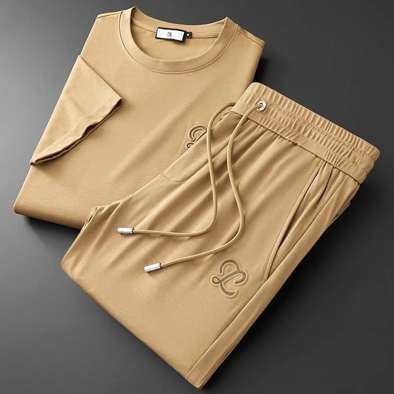 Summer Fashion High-end Short-Sleeved T-shirt Sports Suit Mens Casual Comfort Breathable Large Size Two-Piece Set 4XL 250314