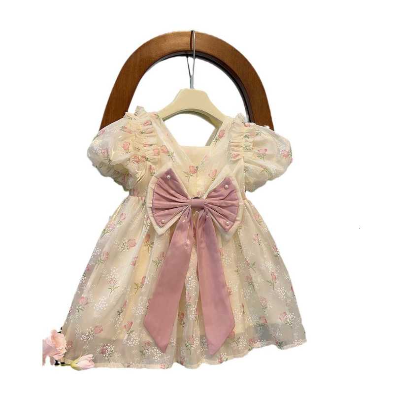 Girl's Dresses Summer New Style 2025 Little Girl Bow Short Sleeve Fashion Dress Summer Dress Baby Girl Western Princess Dress Trendy