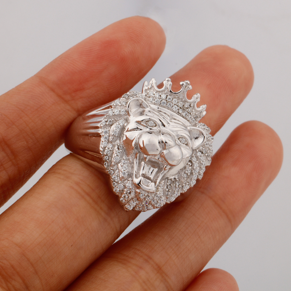 New Design lion Crown Diamond 925 Sterling Silver Moissanite Rings Moissanite Hip Hop Ring Moissanite Ring Men Hiphop