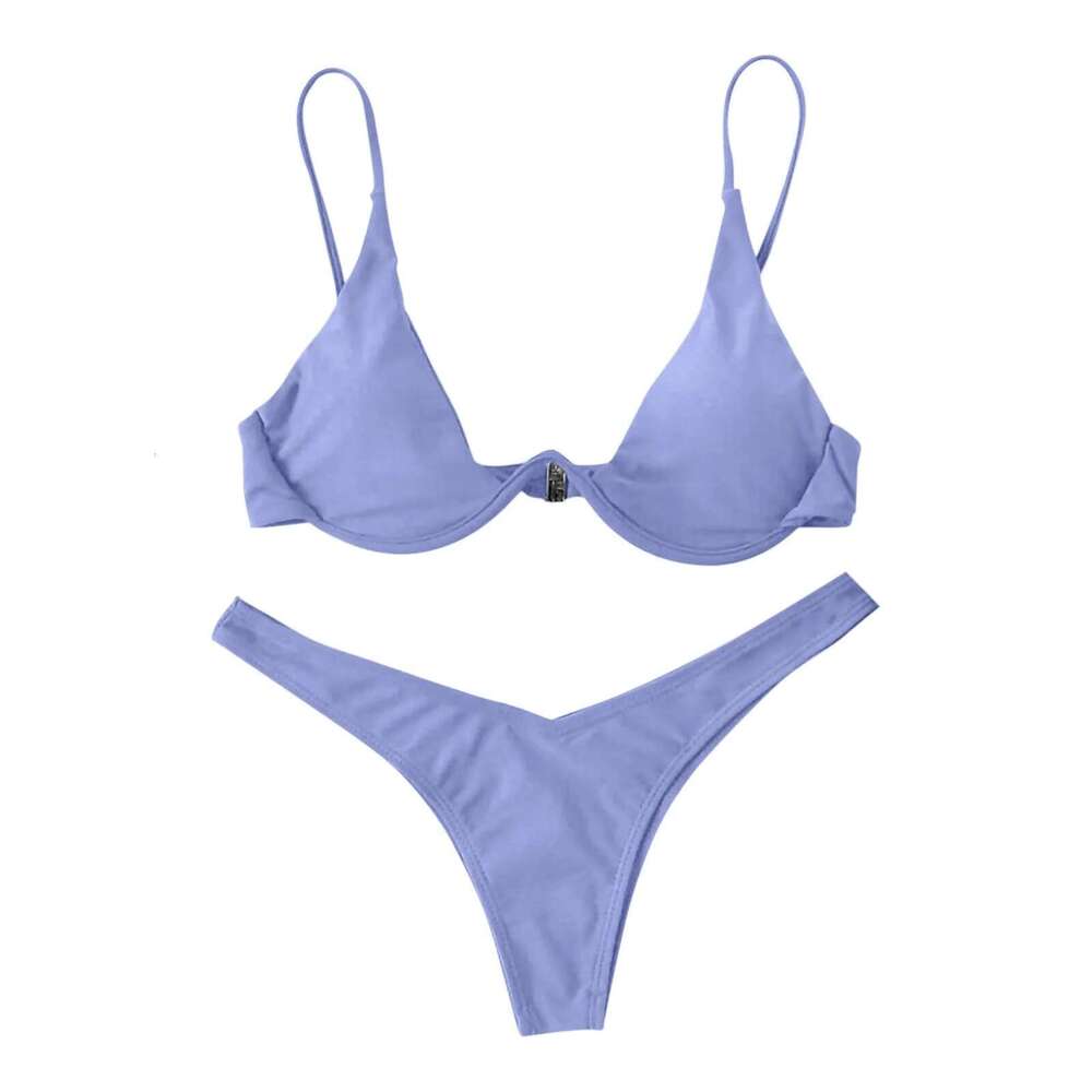 Personalized female sexy style split solid color bikini sswimsuit tie swimsuit 2-piece set soft and comfortable swimsuit