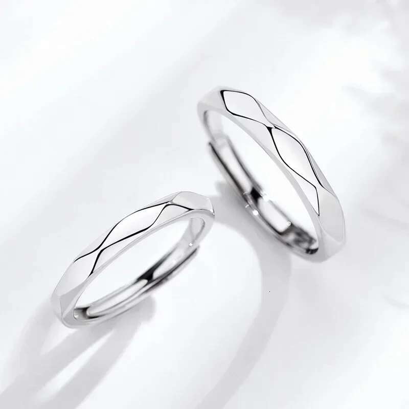 1Pair Black White Lozenge Couple Open Ring for Women Men Adjustable Finger Rings Romantic Lovers Anniversary Jewelry Gift